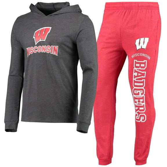 Men's Concepts Sport Red/Heather Charcoal Wisconsin Badgers Meter Long Sleeve Hoodie Top & Jogger Pajama Set