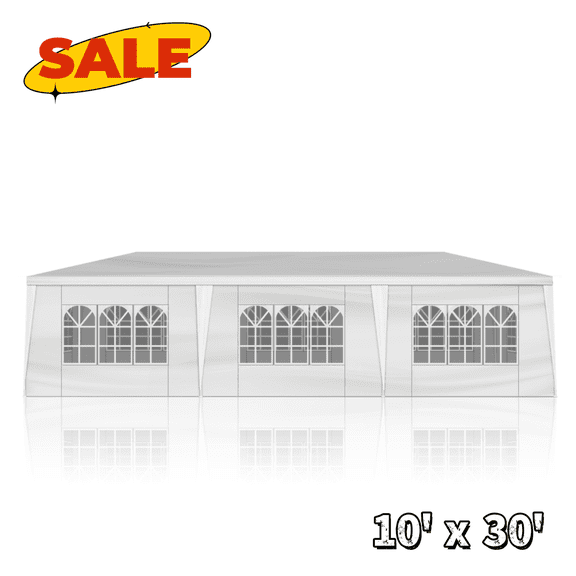 Hassch Canopy Tent with 8 Sidewalls, 10x30ft Portable Gazebo Sun Shade for Events, Parties, Camping, Easy Assembly, White