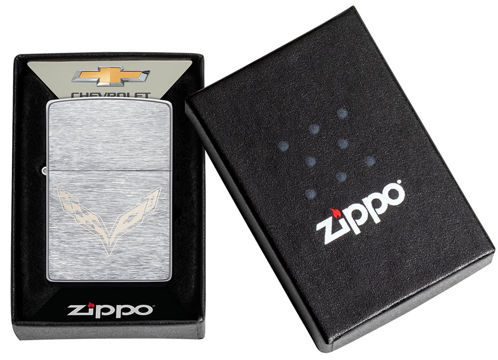 Zippo Chevrolet Corvette Logo Brushed Chrome Pocket Lighter