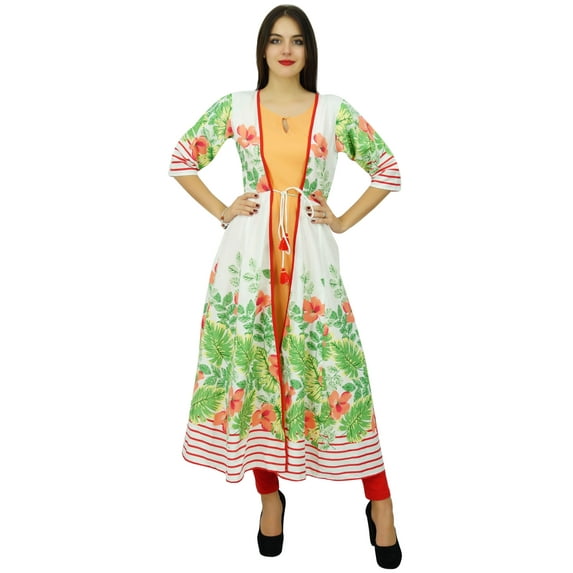 Bimba Womens 2 Piece Designer Flaired kurta Printed Cotton Kurti Dress