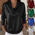 thumbnail image 6 of aohooy Satin Cowl Neck Tops for Women Long Sleeve Dressy Elegant Silk Office Business Teacher Shirts Draped Silky Tunic Blouses Silver,M, 6 of 6