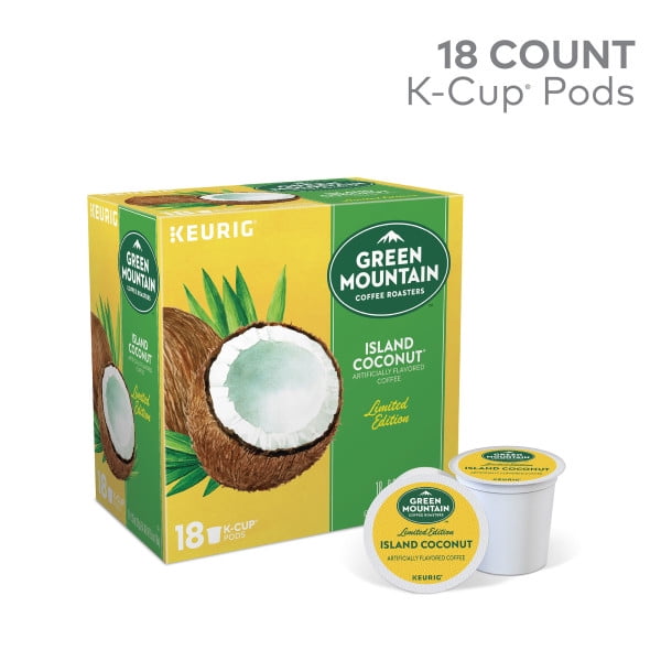 Green Mountain Coffee Island Coconut, Keurig KCup Pod, Light Roast, 18