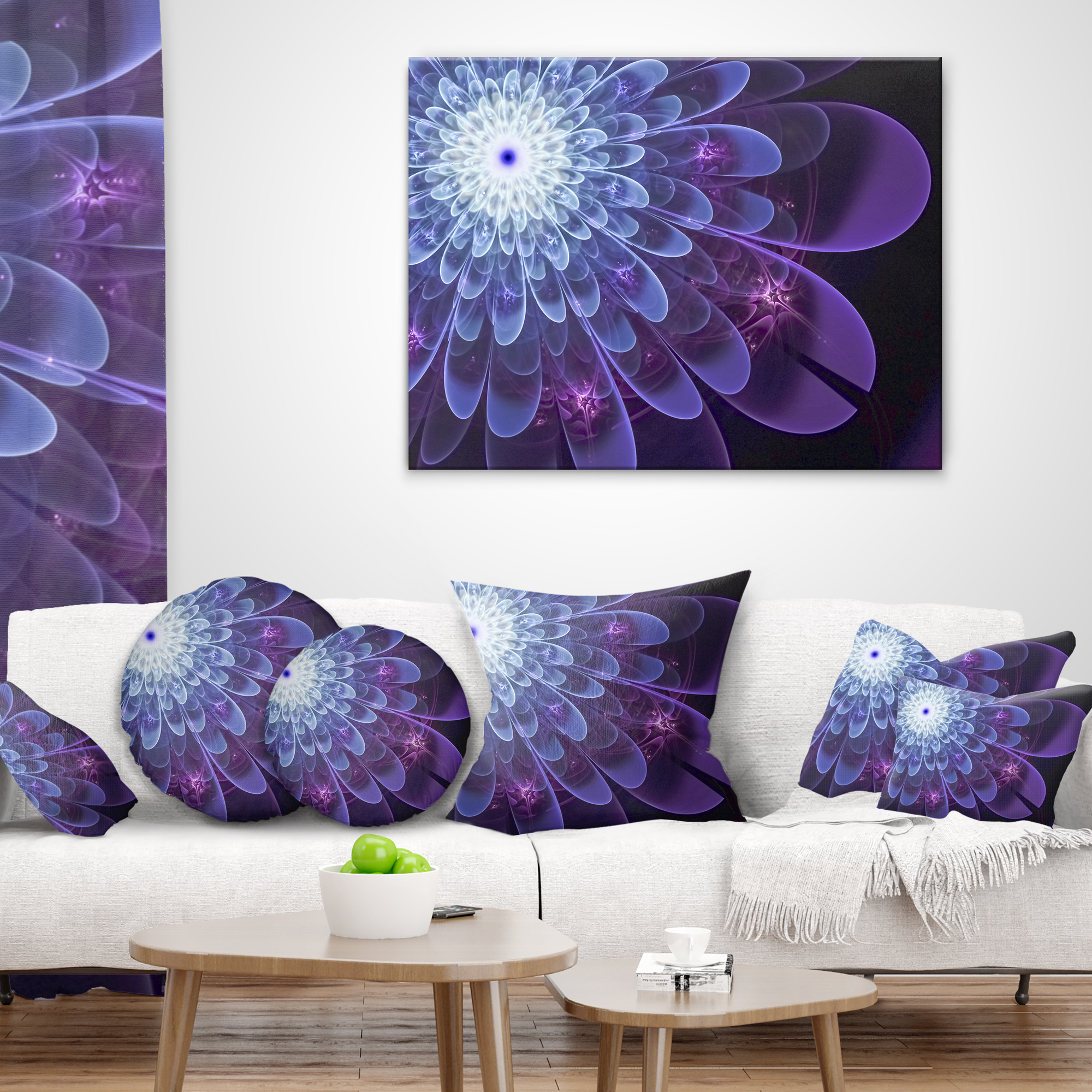 Designart Purple Fractal Flower Petals Close up - Floral Throw Pillow - 16x16