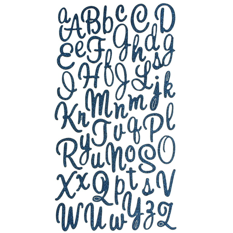 Glitter Cursive Alphabet Letter Stickers, 1-Inch, 50-count, Royal Blue 