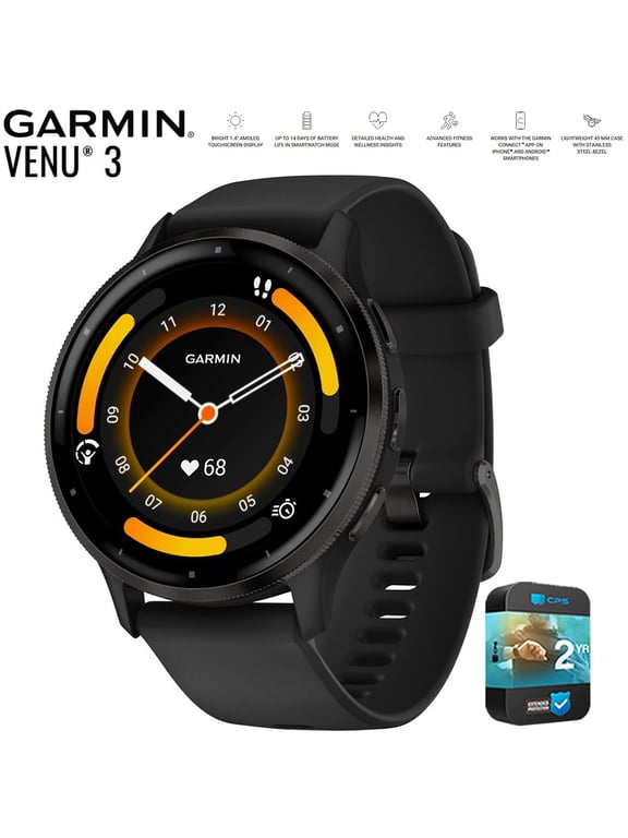 Restored Garmin Venu 3 Health and Fitness GPS Smartwatch , Android, iOS 010-N2784-01/1B ,Alarm, Altimeter, Calendar Function, Compass, Customizable, GPS, Music, Oximeter, Stopwatch, Timer , Slate Bezel / Black Band 45mm, 336 Hour Battery Life, 3 Gram