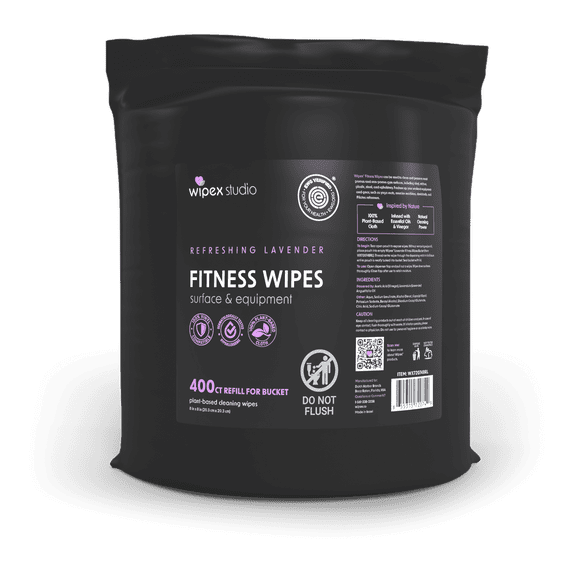 Wipex Gym Wipes Bucket Refill, EWG Verified Plant-Based Fitness Cleaner Wipes, Lavender, 400ct