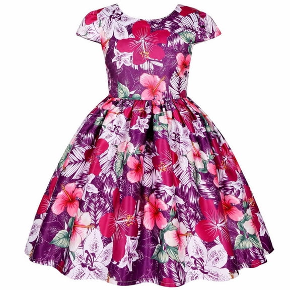 Vedolay Little Girls Dress Flower Girls Satin Tulle Princess Pageant Dress for Wedding Kids Pearls Prom Ball Gowns,Purple 2-3Years