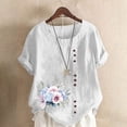 thumbnail image 1 of Staron Hauts d'Été pour Femmes en Liquidation à Moins de 5 $ Manches Courtes Retroussées Blouses d'Été Habillées Coton Lin Décontracté Col Rond T-Shirts Tendance Tunique Grande Taille Coupe Ample Chemises à Imprimé Floral, 1 of 4
