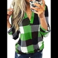thumbnail image 1 of Blusas de Trabajo Básicas Informales para Mujer, con Cuello en V, Estampado A Cuadros, Puños y Larga. Verde M, 1 of 7