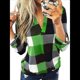 thumbnail image 1 of Blusas de Trabajo Básicas Informales para Mujer, con Cuello en V, Estampado A Cuadros, Puños y Larga. Verde L, 1 of 7