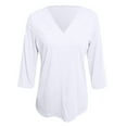 thumbnail image 5 of OSOLU Women Fashion Solid Color 3/4 Sleeve T-Shirt Tee Tops V-Neck Casual Loose Tops Cozy Dailywear, 5 of 6