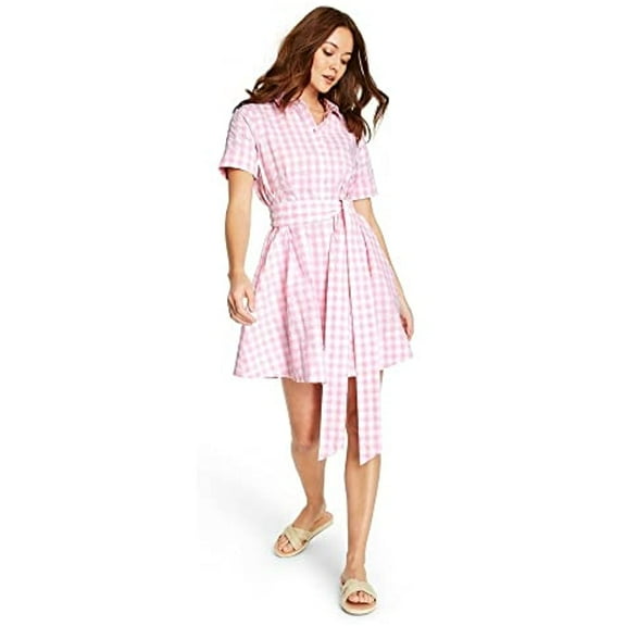 Lisa Marie Fernandez Women's Gingham Button-Front Shirtdress -White/Pink -(Medium)