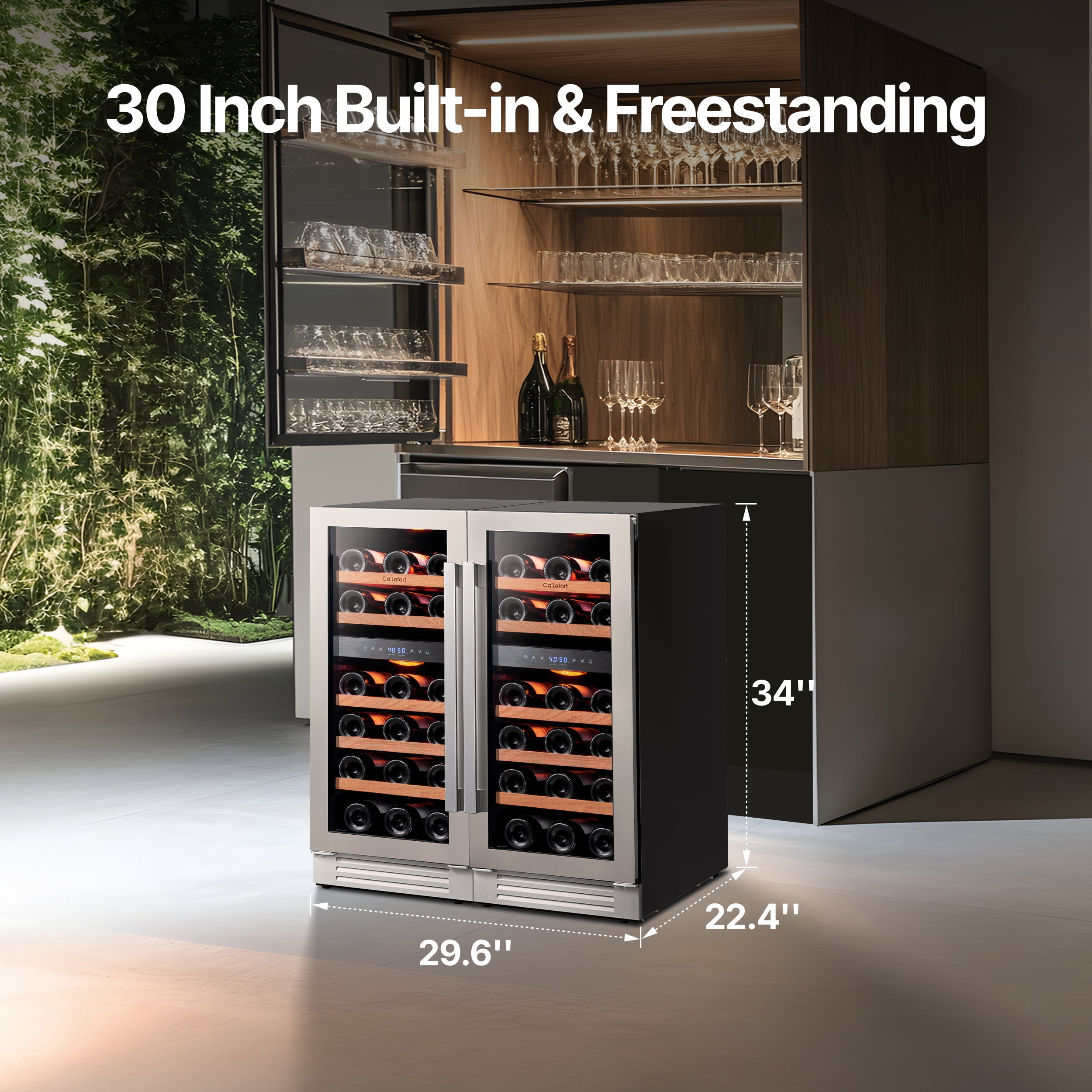 Ca'Lefort 30 inch Wine Fridge,56 Bottle Dual Zone Wine Cooler Refrigerator,Freestanding & Built-in with Stainless Steel frame for Kitchen Office