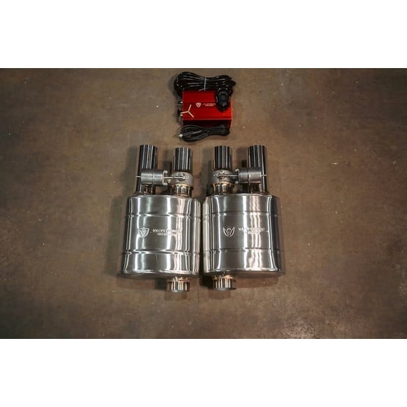 Valvetronic Design Exhaust Muffler UVM.63MM.DUALOUT.X2 Single 2-1/2 Inch Offset Inlet; Dual 2-1/2 Inch Offset Outlet; 17 Inch Overall Length
