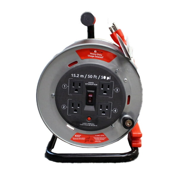 Link2Home Cord Reel 25 ft. Extension Cord 3 Power Outlets, 2 USB Ports
