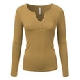 thumbnail image 1 of Doublju Women's Long Sleeve Basic Henley Deep V-Neck Button Placket T-Shirt, 1 of 4