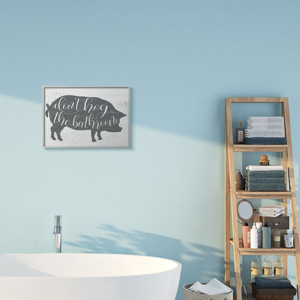 Stupell Industries Don’t Hog The Bathroom Grey Farm Animal Pun Designed by Daphne Polselli