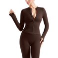 thumbnail image 2 of Women 2 Piece Seamless Ribbed Workout Sets With Zip Up Jacket High Waisted Gym Yoga Leggings, 2 of 12