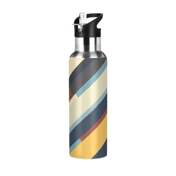 Yayeee 20oz Insulated Water Bottle Double Wall Stainless Steel with Flip Straw Lid, Retro Colorful Stripes
