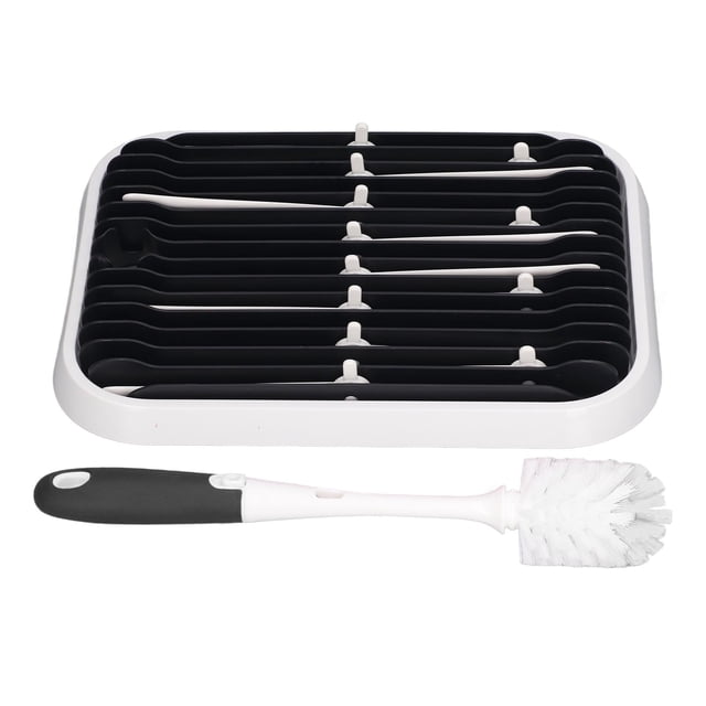 Escurridor de biberones Nikou plegable con cepillo de limpieza color negro y blanco