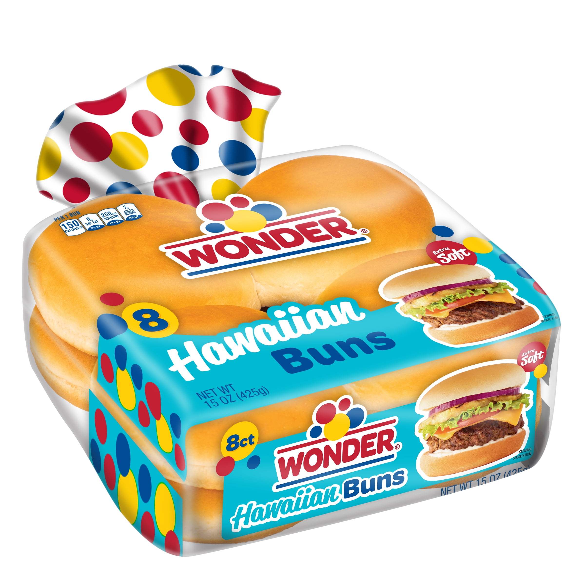 Wonder Bread Hawaiian Buns, White Bread Hamburger Buns, 15 oz, 8 Count