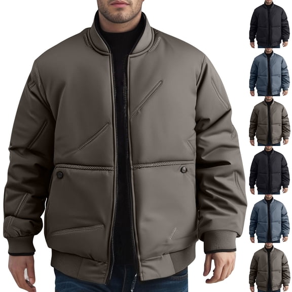 DIOAZUD Men's Bomber Jackets Big and Tall Quilted Thermal Jacket Full Zip Up Solid Puffer Coat Casual Warm Winter Coats