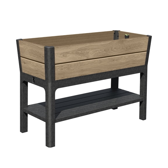 Keter Signature 29 Gallon Wood-Look Raised Garden Bed with Self-Watering and Drainage System Kit, Ashwood