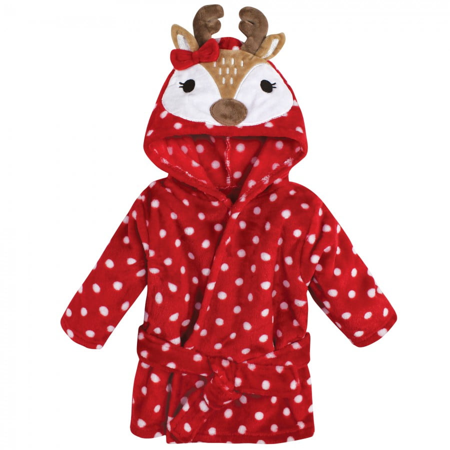 Hudson Baby Unisex Baby Plush Animal Face Bathrobe, Holiday Reindeer, 0-9 Months
