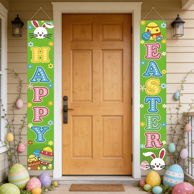 Easter Bunny And Egg Themed Couplets Porch Signs Hanging Banners And Outdoor Courtyard Decorations And Flags