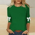 thumbnail image 3 of Agkizg Womens Fall Clothing Plus Size Womens Tops Long Sleeve Blouses Solid Color Crew Neck 3/4 Sleeve Bow Detail Loose Fitting T-Shirt XL, 3 of 5