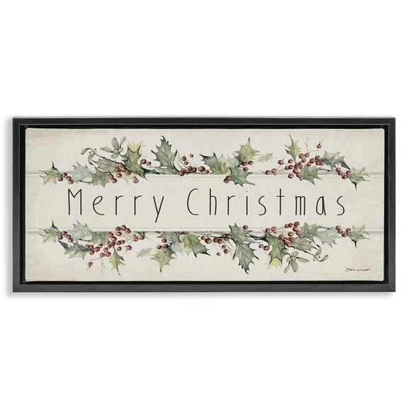 Stupell Industries Vintage Merry Christmas Sentiment Holiday Painting Black Floater Framed Canvas Art Print Wall Art, 25 x 11