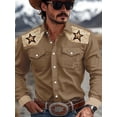 thumbnail image 3 of Western Shirts for Men Casual Cowboy Two Pockets Button Down Long Sleeve Shirts Regular Fit Work Basic Shirt Beige _XL, 3 of 5