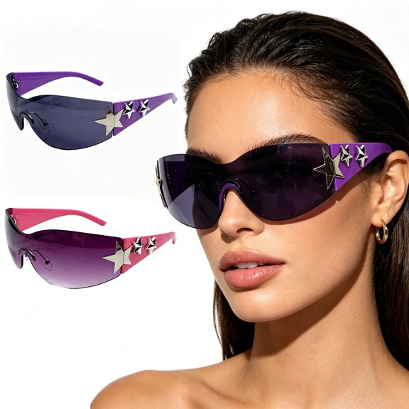 XINGXIANG-Retro Star Shield Sunglasses, Rimless Windproof Shades, Protection Women's Fashion Eyewear, Casual Outdoor Wear (A)
