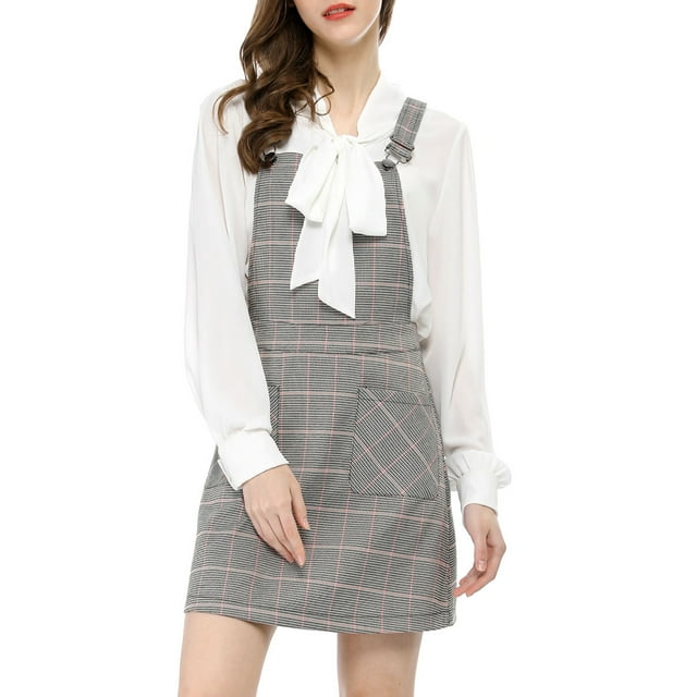 Unique Bargains Robe Salopette à Carreaux pour Femme à Bretelles Ajustables
