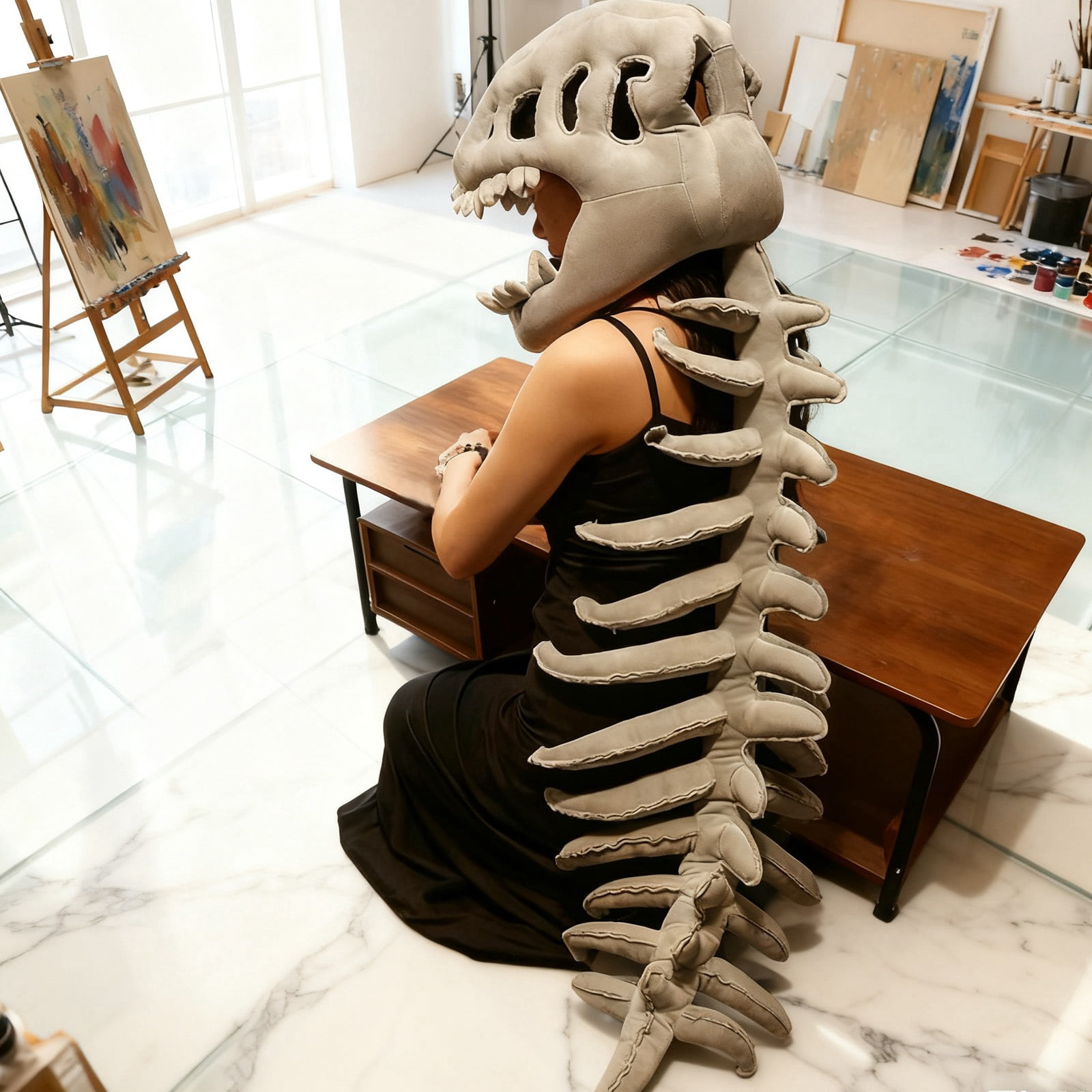 Dinosaur Skeleton Headgear Stuffed Plush Toy With Intricate Skeleton Structure, Soft Plush Fabric For Comfortable Play, Ideal As A Unique Gift For Friends Classmates On Birthdays