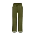 thumbnail image 4 of Miluxas Women's Casual Ankle Cuffed Striped Hem Pants Loose Fit Drawstring Elastic Waist Wide Leg Trousers with Pockets for Summer Beach Vacation Army Green, 4 of 7
