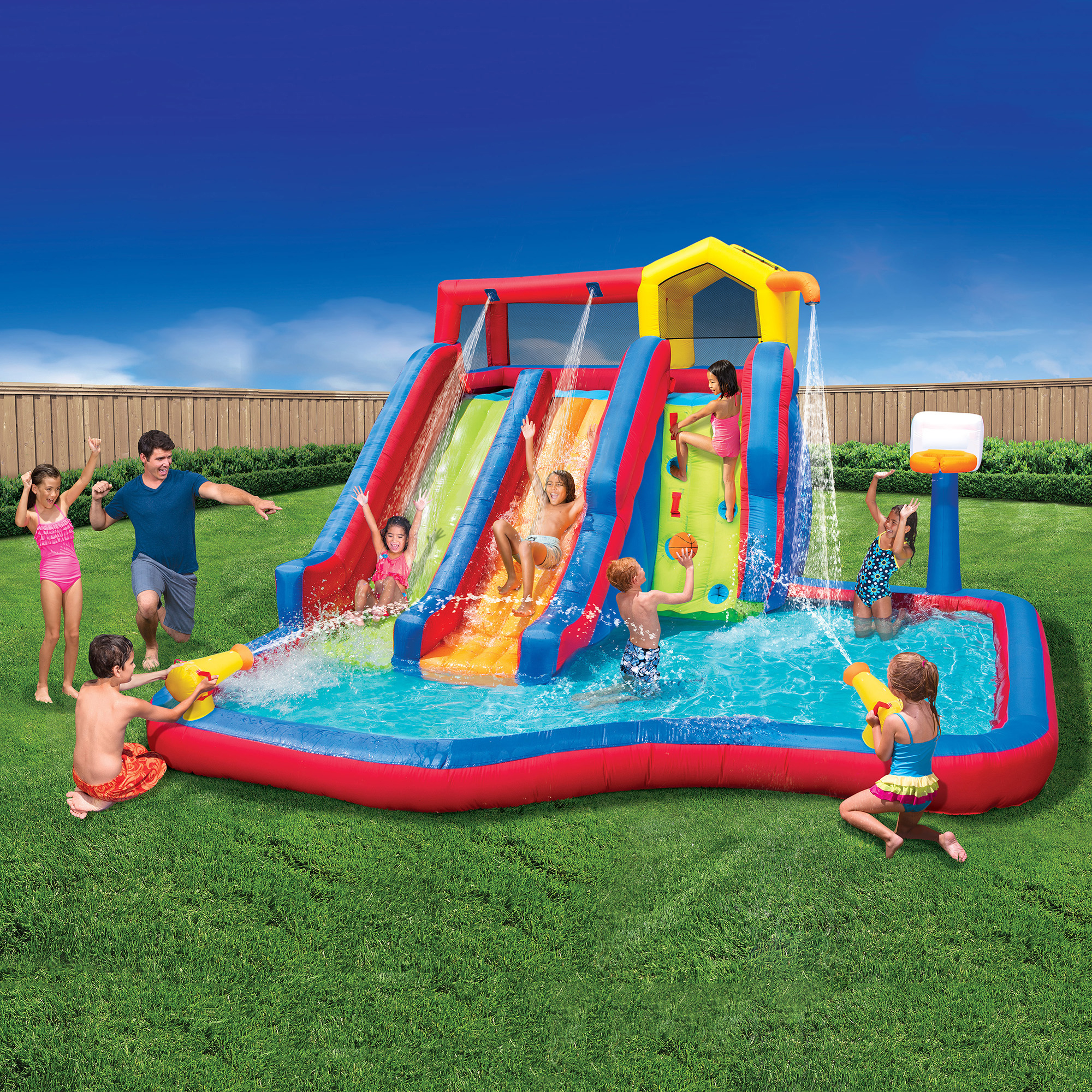Banzai Twin Falls Kids Giant Outdoor Inflatable Water Slide Splash Park - image 2 of 12