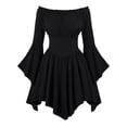 thumbnail image 7 of Kiijoy Girls Flare Sleeve Off Shoulder Dress Elegant Solid Irregular Short Dress, Sizes 3-11, 7 of 7