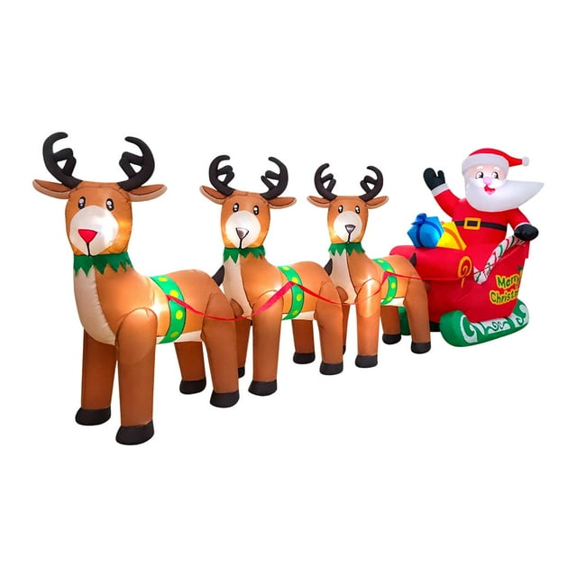 Adorno navideño inflable de Papá en trineo, decoración navideña iluminada para exteriores, ideal para patio.