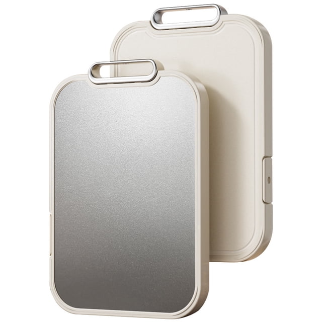 Tabla de cortar de acero inoxidable para cocina, 2 en 1, de doble cara, de acero inoxidable/PP de grado alimenticio, fácil de limpiar, tamaño grande, antideslizante, 35,5 x 24,8 cm.