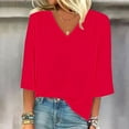 thumbnail image 4 of T Shirts For Women Womens Tops Solid Color Fashion Casual V Neck Three Quarter Sleeve Tops, 4 of 4