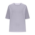 thumbnail image 6 of FRSASU Women's Loose Cotton Linen T-shirt Half Sleeve Tops Round Neck Solid Color Shirts Purple, 6 of 6