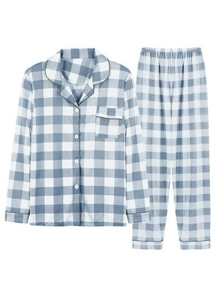 AherBiu Womens Pajamas 2 Piece Sets Button down Lapel Shirts with Lounge  Pants Plaid Print Sleepwear Homewear 