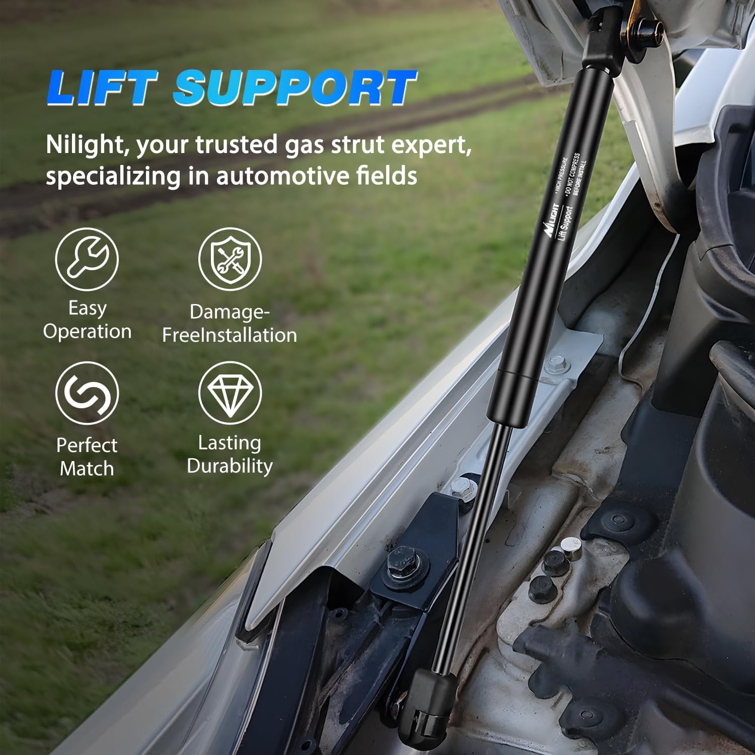 Nilight Hood Gas Struts Lift Supports PM1109 for Acura MDX 2007-2013 Spring Shocks 23 Inch, 2PCS Set Rod