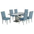 thumbnail image 1 of White Marble 7 piece Dining Set with Silver Stainless Steel Base, 1 of 4