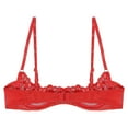 thumbnail image 4 of TiaoBug Woman's Lace Unlined Balconette Underwire Push Up Shelf Bra 1/2 Cup Demi Balconette Bra Tops Red 3XL, 4 of 5