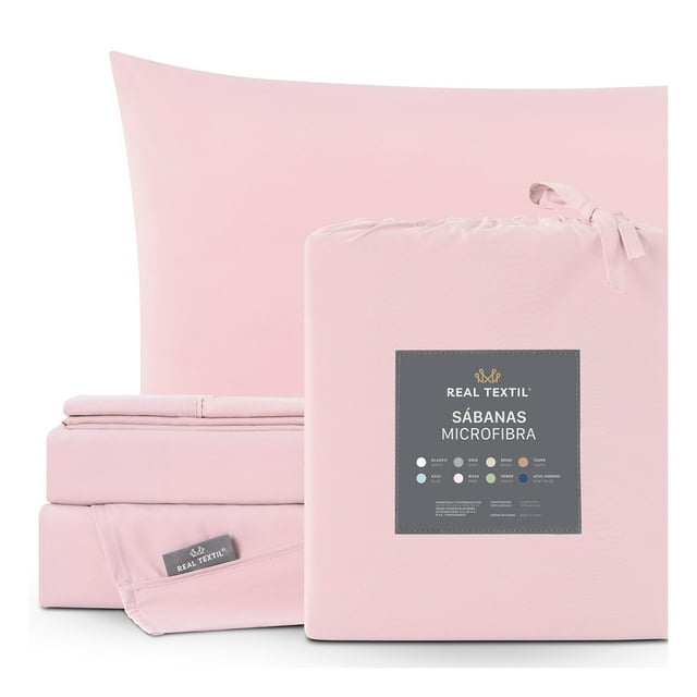 Juego de Sábanas Microfibra, Frescas, Hipoalergénicas, Real Textil (Rosa, Individual)
