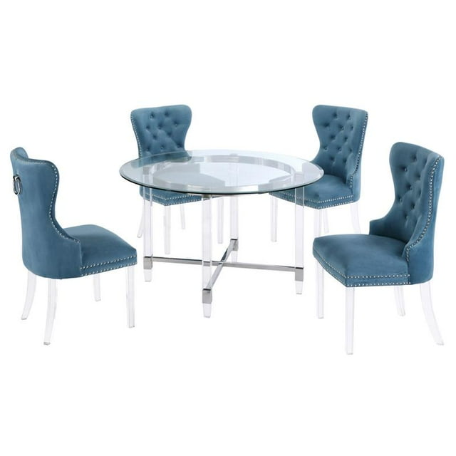 5pc. Circulaire 50 "x 50" Ensemble de Salle à Manger en Verre avec Base en Acier Inoxydable Argenté