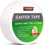 Premium Grade Gaffers Tape, Heavy Duty Non-Reflective Matte No Residue Gaff Main Stage Tape,Electrical Tape,Duct Tape for Photographers,Waterproof Gaffer Tape,2 Inch X 10 Yards, White