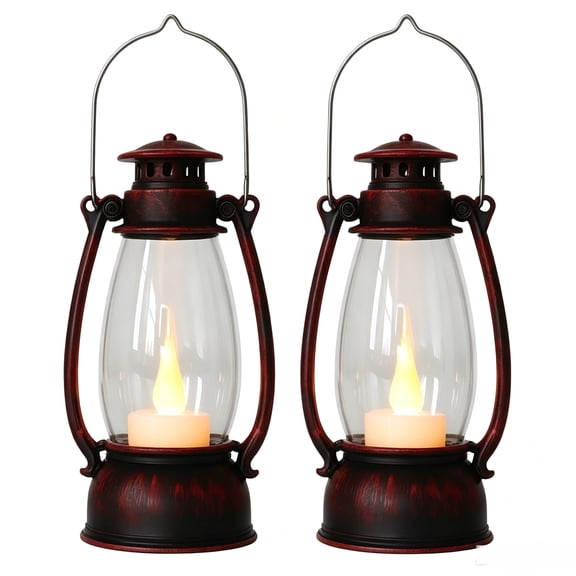 Minzimin 2Pcs Mini Lantern for Cowboy Halloween Christmas Wedding, 6" Candle Lantern with Flickering LED for Camping Western Party Decorations, Table Centerpiece
